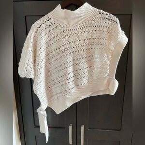 🌸🌿Anthropologie Maeve Asymmetrical Cream Crochet Knit Cotton Blend Sweater OS